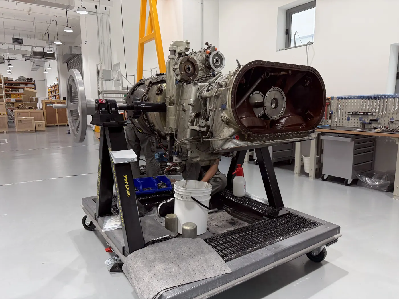 Turboprop engine on a stand at BIAero Singapore